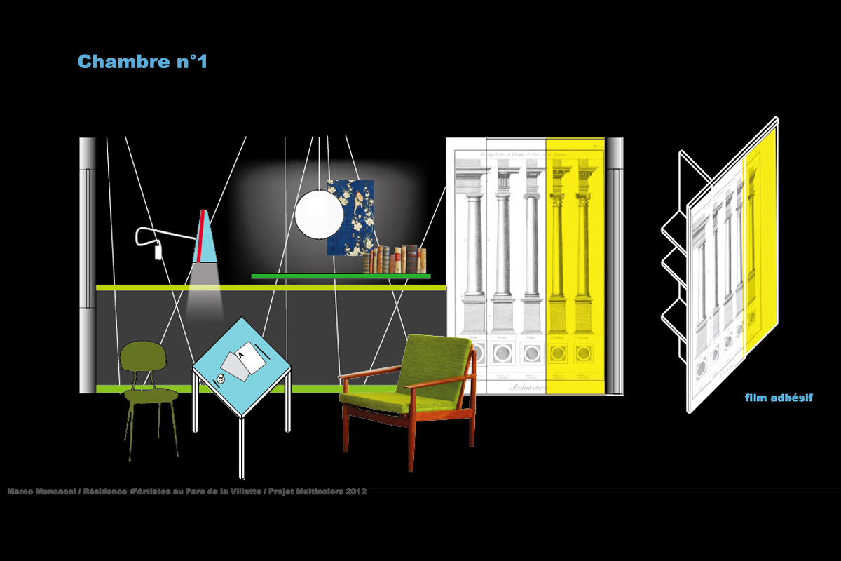 Planche graphique Chapithôtel La Villette Paris "Chambre N°1 de nuit"